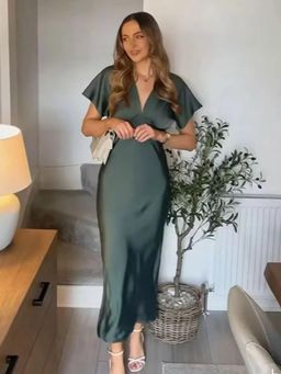 MISS MOSA BY AKANKSHA - Green Lipasa Satin Maxi Dress