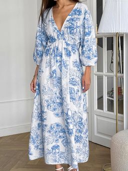 MISS MOSA BY AKANKSHA - Blue Stellan Cotton Holiday Maxi Dress