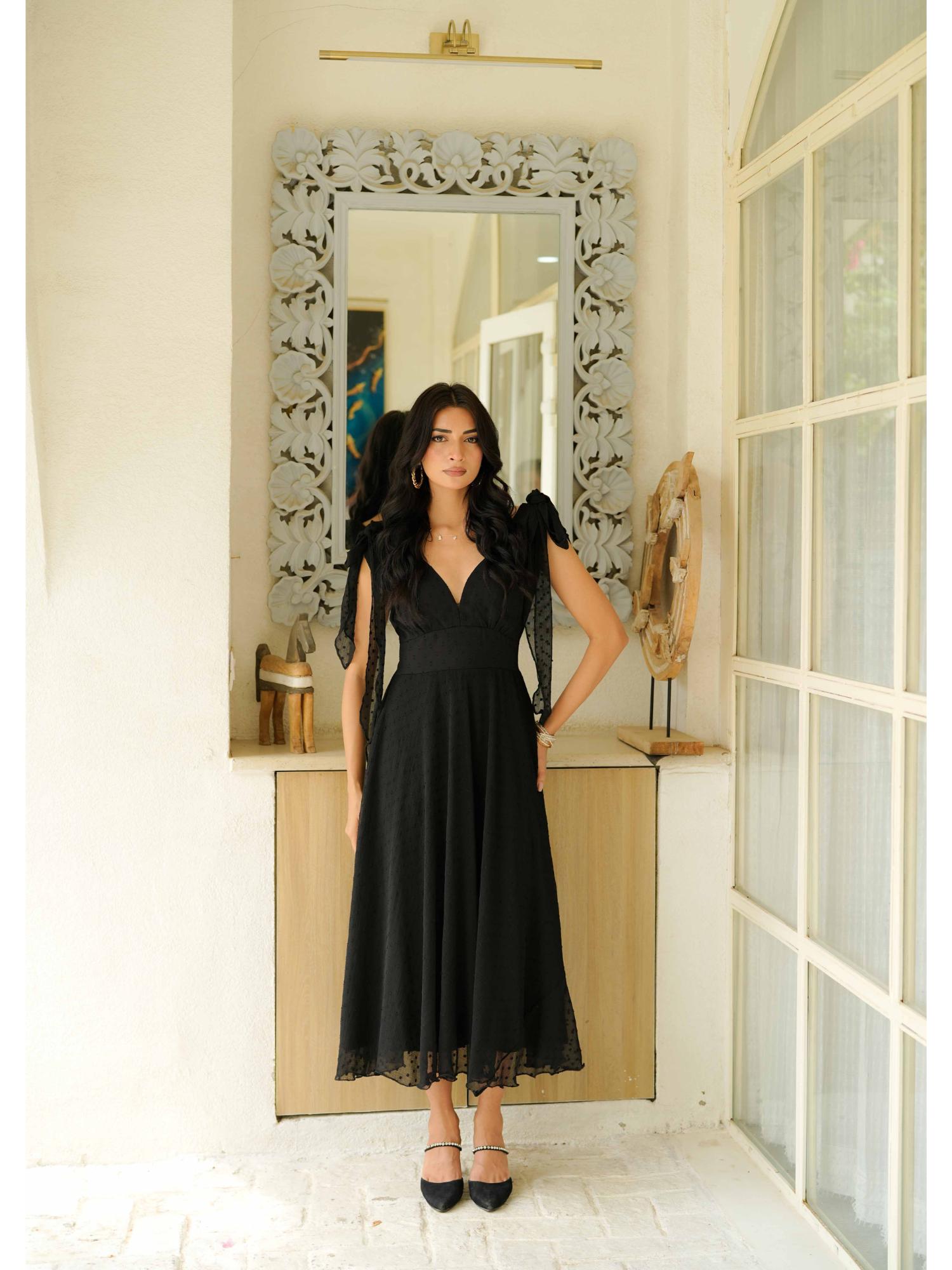 femme sequel Black Dobby Chiffon Midi Dress-picture-13