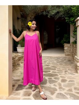 Label Tanvee - Pink Bloom Cotton A-Line Maxi Dress