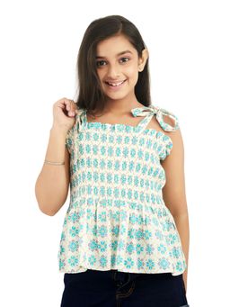Olele - Girls Cindy Smocked Cotton Top Block Print