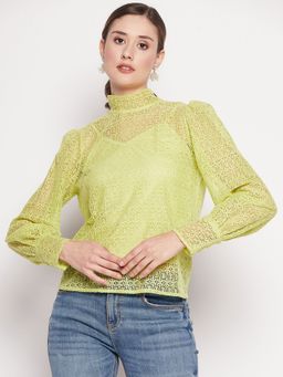 CAMLA - Green Self Design High Neck Top Green