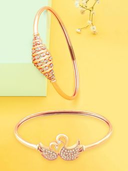 Zaveri Pearls - Set of 2 Rose Gold Cubic Zirconia Brass Kada Bracelets-ZPFK13376