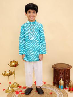 AJ Dezines - Blue Cotton Full Sleeves Leheriya Print Kurta & Pyjama