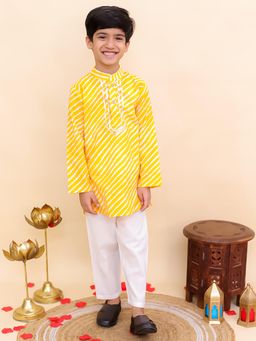 AJ Dezines - Yellow Cotton Full Sleeves Leheriya Print Kurta & Pyjama