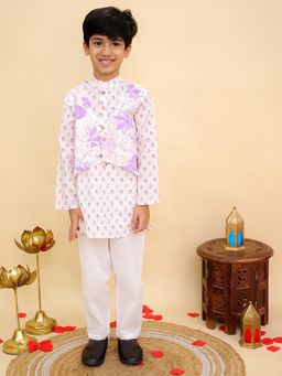 AJ Dezines - Purple Cotton Full Sleeves Floral Print Kurta & Pyjama