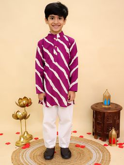 AJ Dezines - Purple Cotton Full Sleeves Leheriya Print Kurta & Pyjama