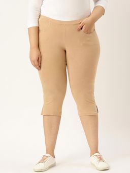 theRebelinme - Plus Size Womens Beige Solid Regular Fit Capris