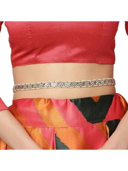 Karatcart - Oxidised Silver Pearl Beaded Floral Kundan Kamarbandh for Women