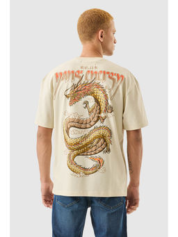 Snitch - Light Beige Graphic Half Sleeves Oversized Casual T-Shirt