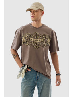 Snitch - Brown Graphic Print Oversized Fit T-Shirt
