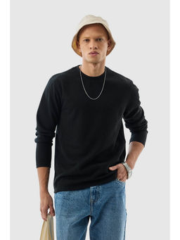 Snitch - Black Textured Regular Fit T-Shirt