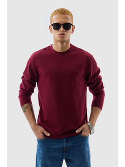 Snitch - Maroon Textured Regular Fit T-Shirt