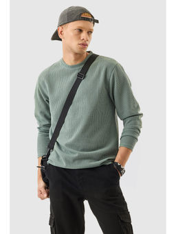 Snitch - Green Textured Full Sleeves Regular Casual T-Shirt