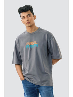 Snitch - Grey Graphic Half Sleeves Oversized Casual T-Shirt