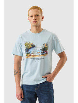 Snitch - Light Blue Graphic Half Sleeves Slim Casual T-Shirt