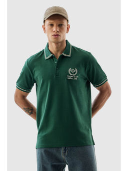 Snitch - Green Embroidered Polo Slim Fit Polo T-Shirt