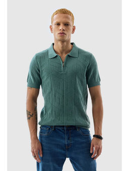 Snitch - Green Textured Polo Slim Fit Polo T-Shirt