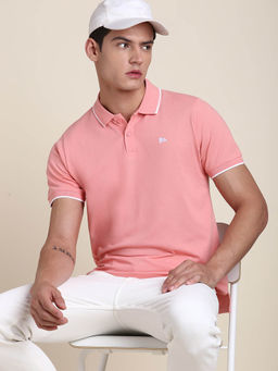 Dennis Lingo - Men Pink Solid Collar Neck Polo T-Shirt