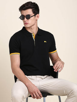 Dennis Lingo - Men Black Solid Collar Neck Polo T-Shirt