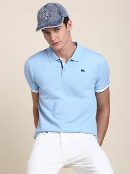 Dennis Lingo - Men Blue Solid Collar Neck Polo T-Shirt