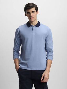 Dennis Lingo - Men Blue Solid Collar Neck Polo T-Shirt