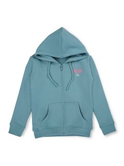 Gini & Jony - Girls Blue Solid Fleece Full Sleeves Knits Hoodie