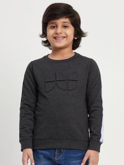 Purple United Kids - Boys Charcoal Stripes Full Sleeves Round Neck Sweatshirt