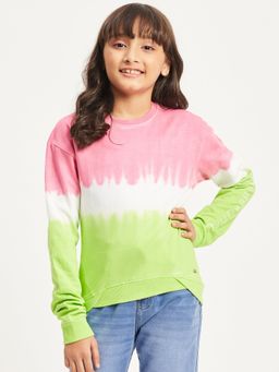Purple United Kids - Girls Pink Tie & Dye Full Sleeves Round Neck Sweatshirt