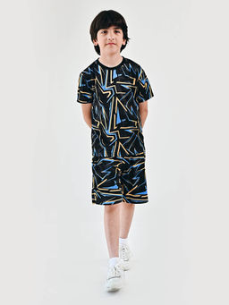 UMILDO - Active Boy's Half Sleeves Printed T-Shirt & Shorts Football - Black (Set of 2)