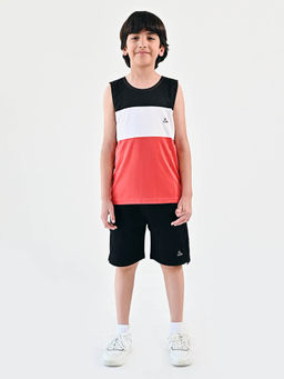 UMILDO - Active Boy's Polyester Regular Fit Deep Round Neck Color Block Solid Tank_Coral