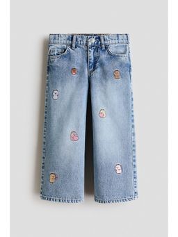 H&M - Girls Blue Printed Wide Leg Jeans