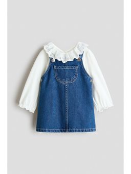 H&M - Girls Blue 2-Piece Dungaree Dress And Top Set