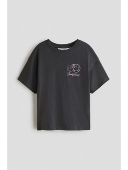 H&M - Girls Grey Print-Motif Cotton T-Shirt