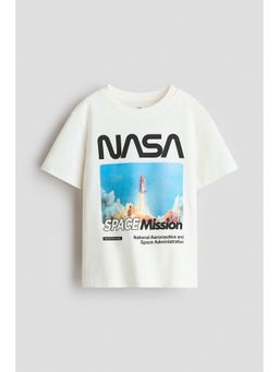 H&M - Boys White Printed Cotton T-Shirt