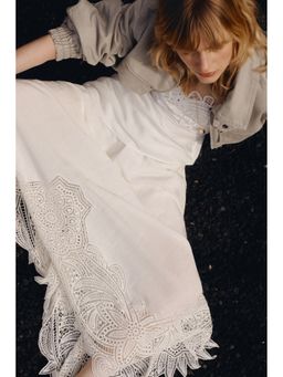 H&M - Women White Broderie Anglaise Linen-Blend Skirt