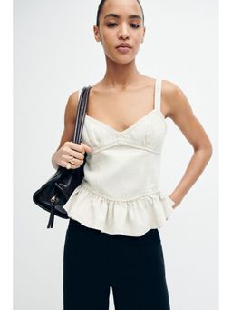H&M - Women Beige Denim Peplum Top