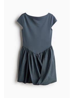 H&M - Women Grey Dual-Fabric Draped-Panel Dress