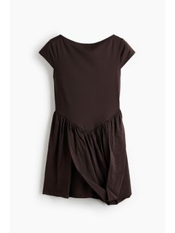 H&M - Women Brown Dual-Fabric Draped-Panel Dress