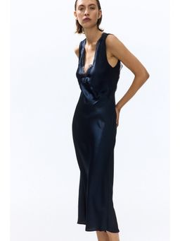 H&M - Women Blue Lace-Trimmed Open-Back Dress