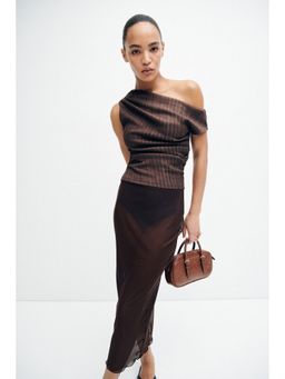 H&M - Women Brown Textured One-Shoulder Top