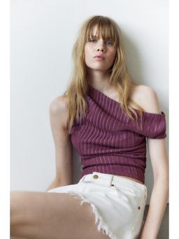 H&M - Women Purple Textured One-Shoulder Top