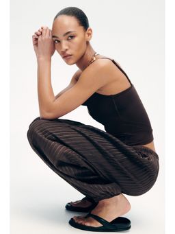 H&M - Women Brown Textured Balloon Trousers