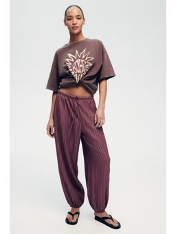 H&M - Women Purple Textured Balloon Trousers