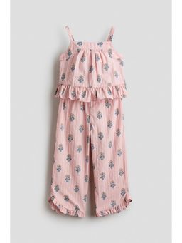 H&M - Girls Pink 2-Piece Frill-Trimmed Cotton Set