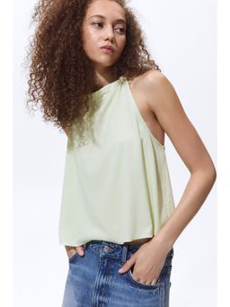 H&M - Women Green Crinkled Drawstring Top