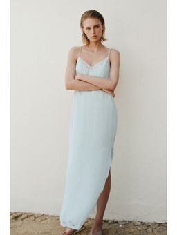 H&M - Women Blue Lace-Trimmed Strappy Dress