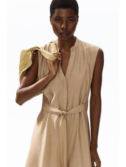H&M - Women Beige Tie-Belt Shirt Dress