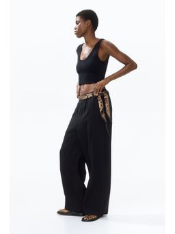 H&M - Women Black Scarf-Detail Linen-Blend Trousers