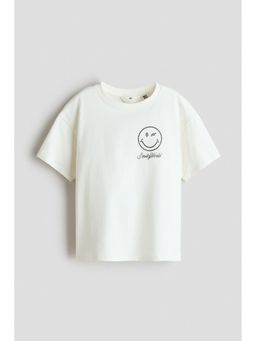H&M - Girls White Printed Cotton T-Shirt